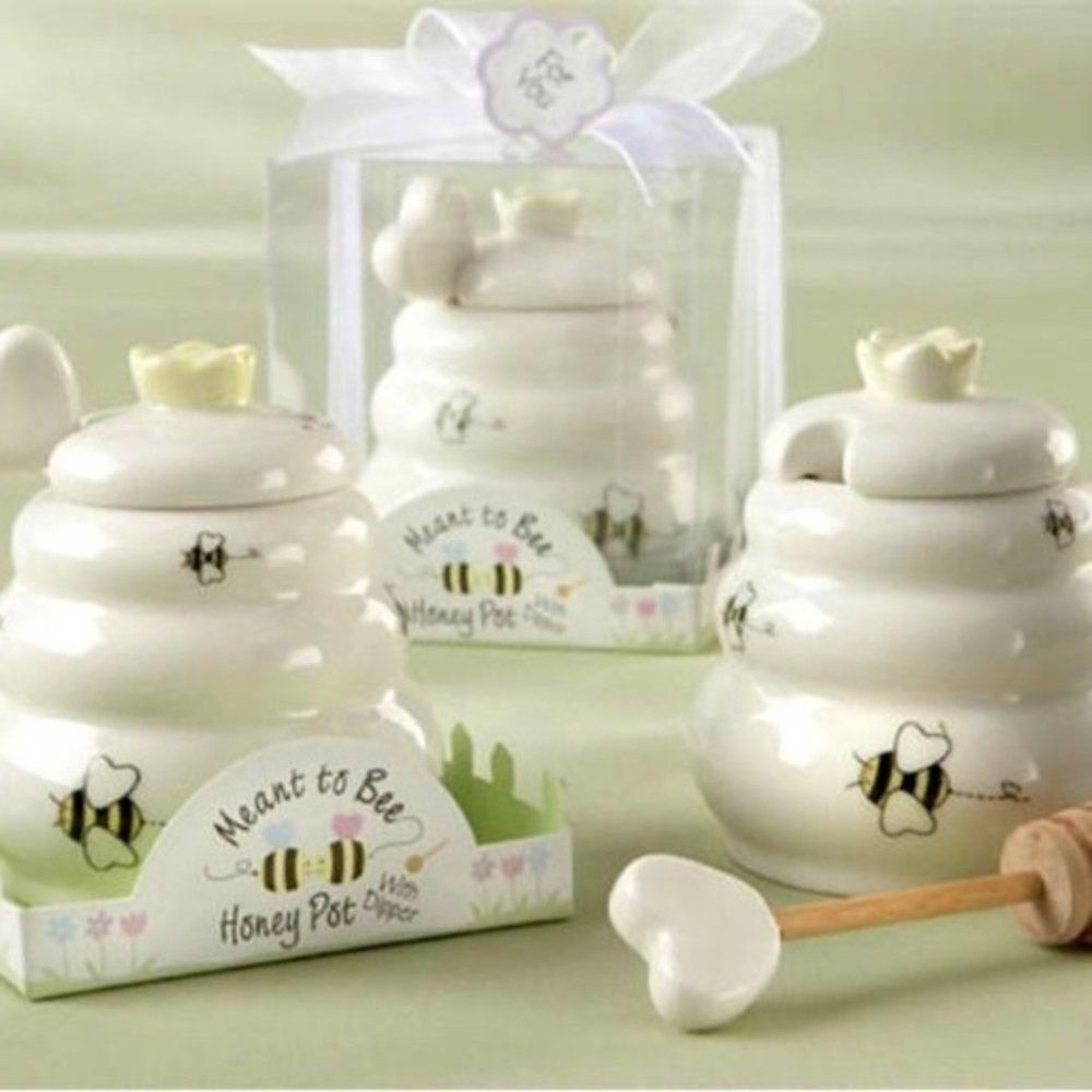 NWT Honey Pot Miniature Bee Skiff Cottagecore Wooden Dipper Ceramic